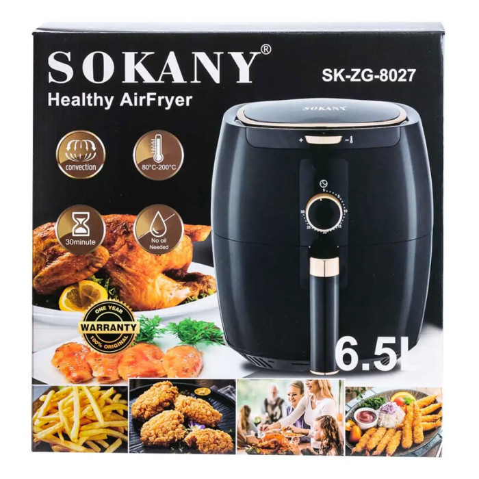 Аерогриль-фрітюрниця Sokany на 6.5 літрів 1300 Вт чорна SK8027