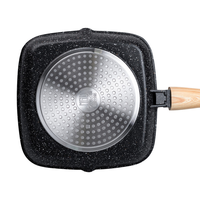 Алюмінієва сковорода-гриль 24 см зі скляною кришкою та ручкою, квадратна, чорна MGC HP-4-461B
