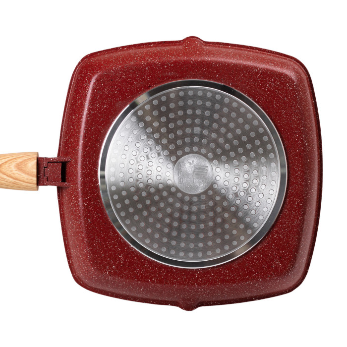 Алюмінієва сковорода-гриль 28 см зі скляною кришкою Square Red MGC HP-4-462R
