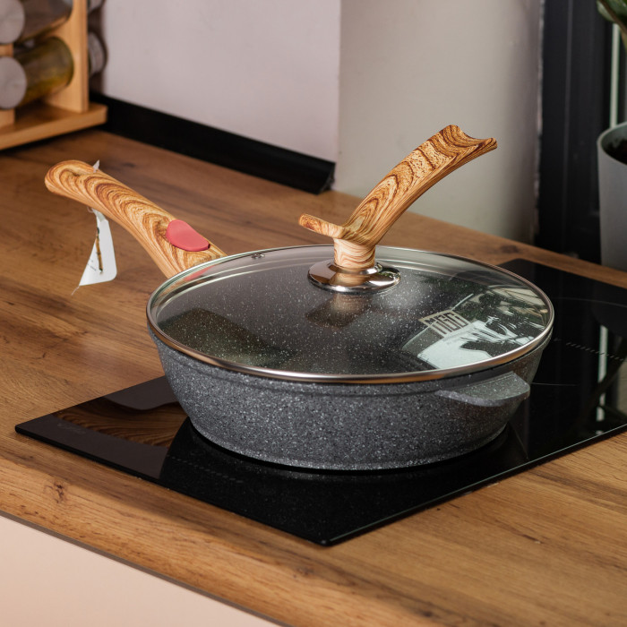 Алюмінієва глибока сковорода  зі скляною кришкою Ø 24 см сіра MGC HP-4-463G
