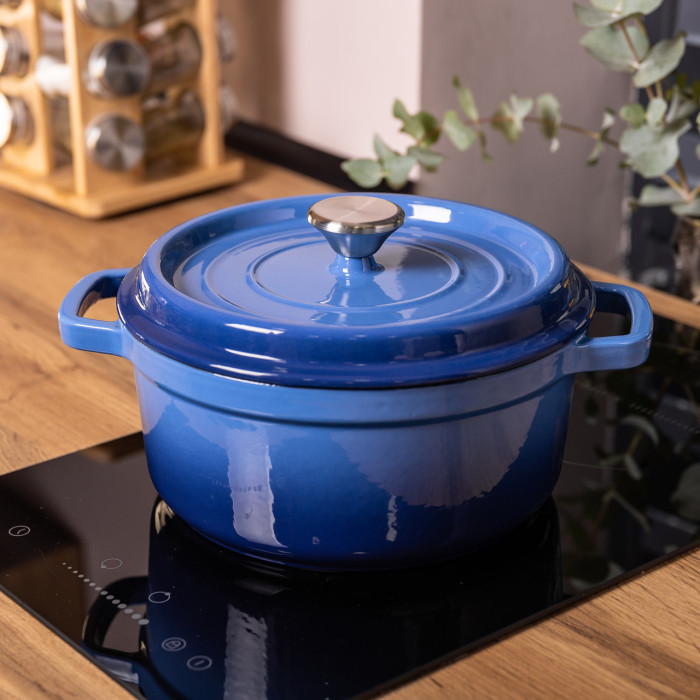 Каструля чавунна емальована 3 л з кришкою Ø24 см Синя HP-1-3BL