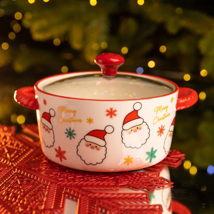Супниця порцелянова Santa новорічна  800  з кришкою Yiwu FM-CS-9A