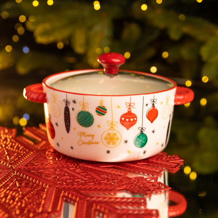 Супниця порцелянова Merry Christmas новорічна  800  з кришкою Yiwu FM-CS-9B