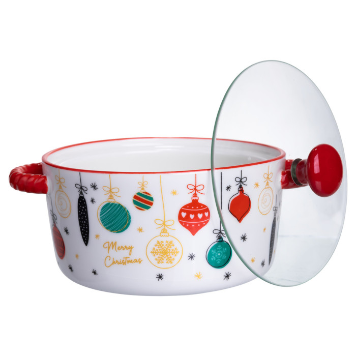 Супниця порцелянова Merry Christmas новорічна  800  з кришкою Yiwu FM-CS-9B