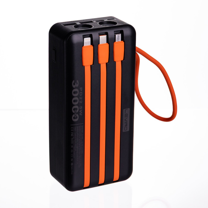 Повербанк LEVINO 30000 mah USB-C/USB-A 3 шнури в комплекті 