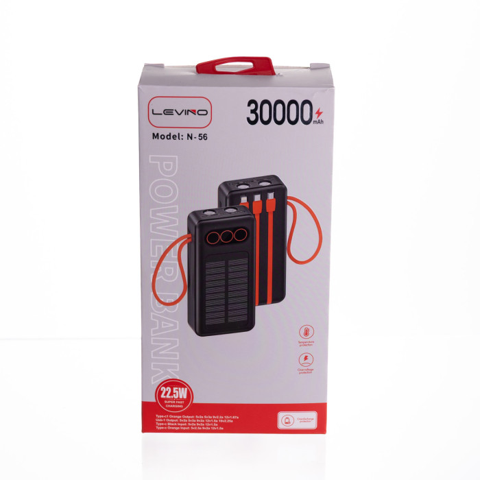 Повербанк LEVINO 30000 mah USB-C/USB-A 3 шнури в комплекті 
