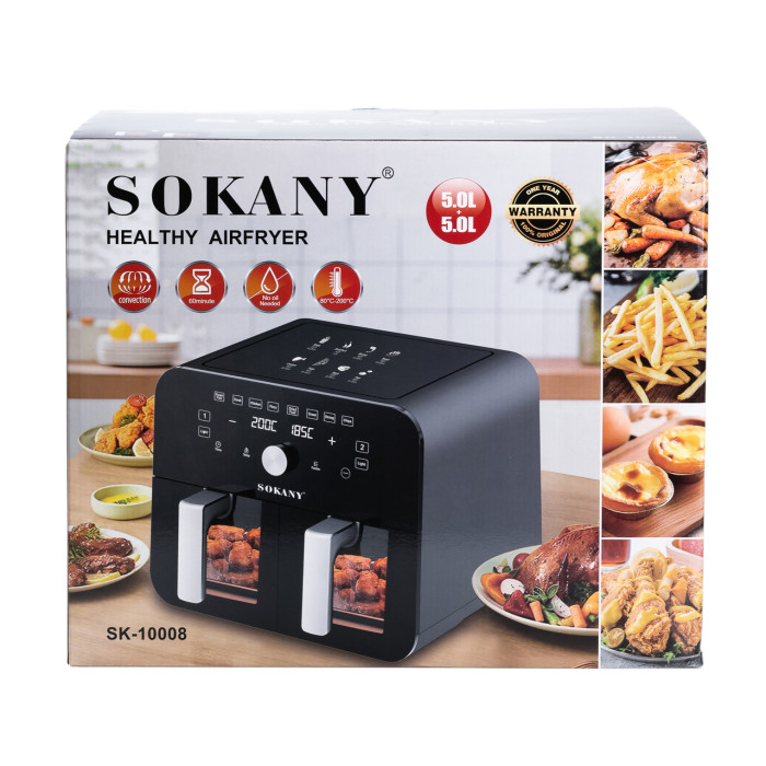 Аерогриль-фритюрниця SOKANY на 10 літрів, два відділення 2400 Вт чорна SK10008