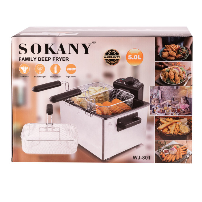 Фритюрниця Sokany WJ801 електрична на 5 літрів, професійна