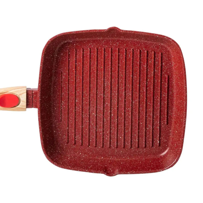 Алюмінієва сковорода-гриль 24 см зі скляною кришкою Square Red MGC HP-4-461R