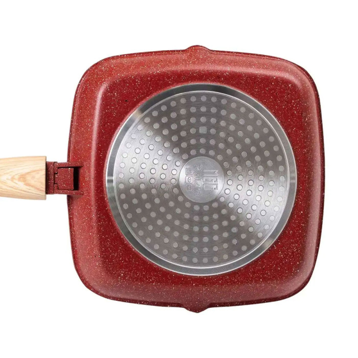 Алюмінієва сковорода-гриль 24 см зі скляною кришкою Square Red MGC HP-4-461R