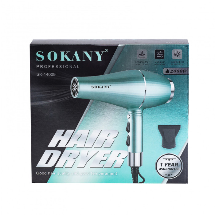 Фен для волосся Sokany з двома концентраторами зелений SK-14009